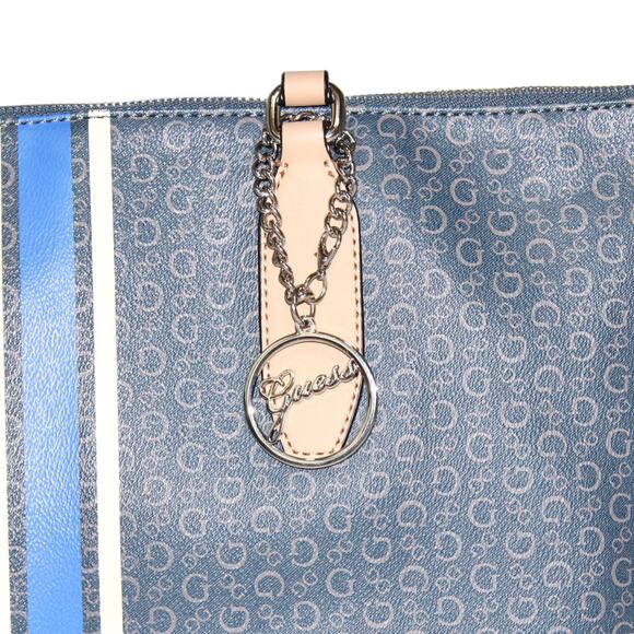 GUESS Logo Print Blue Stripe Large Tote Bag - Picture 7 of 11
